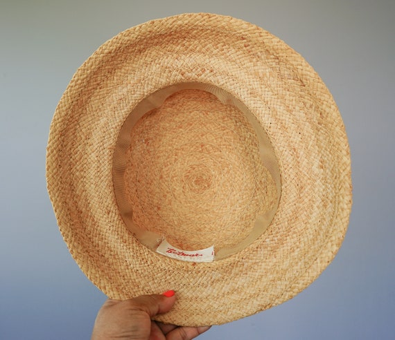 Vintage Floral Straw Bucket Hat, Boater Hat, 1960… - image 10