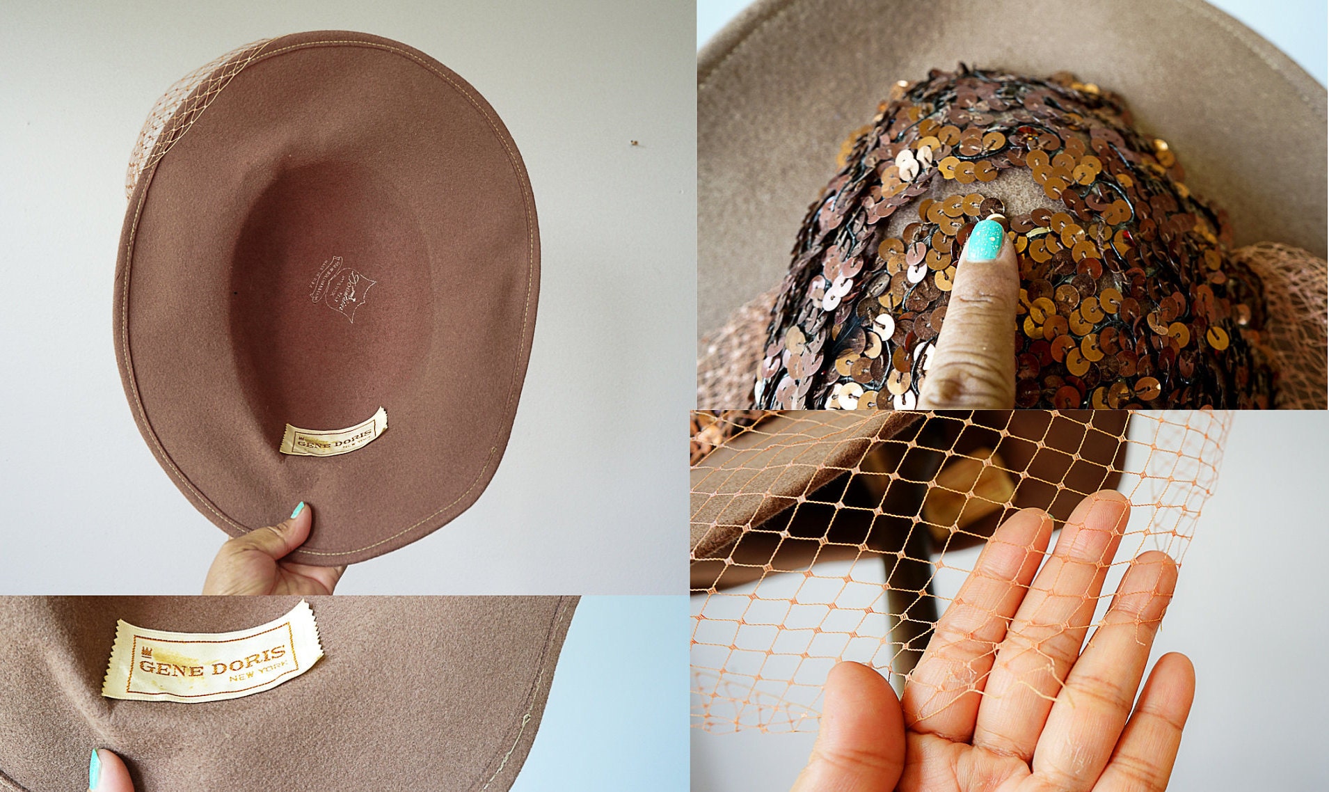 Vintage Wool Felt Sequin Tilt Hat, Cartwheel Hat, 1950s-60s  display picture 1