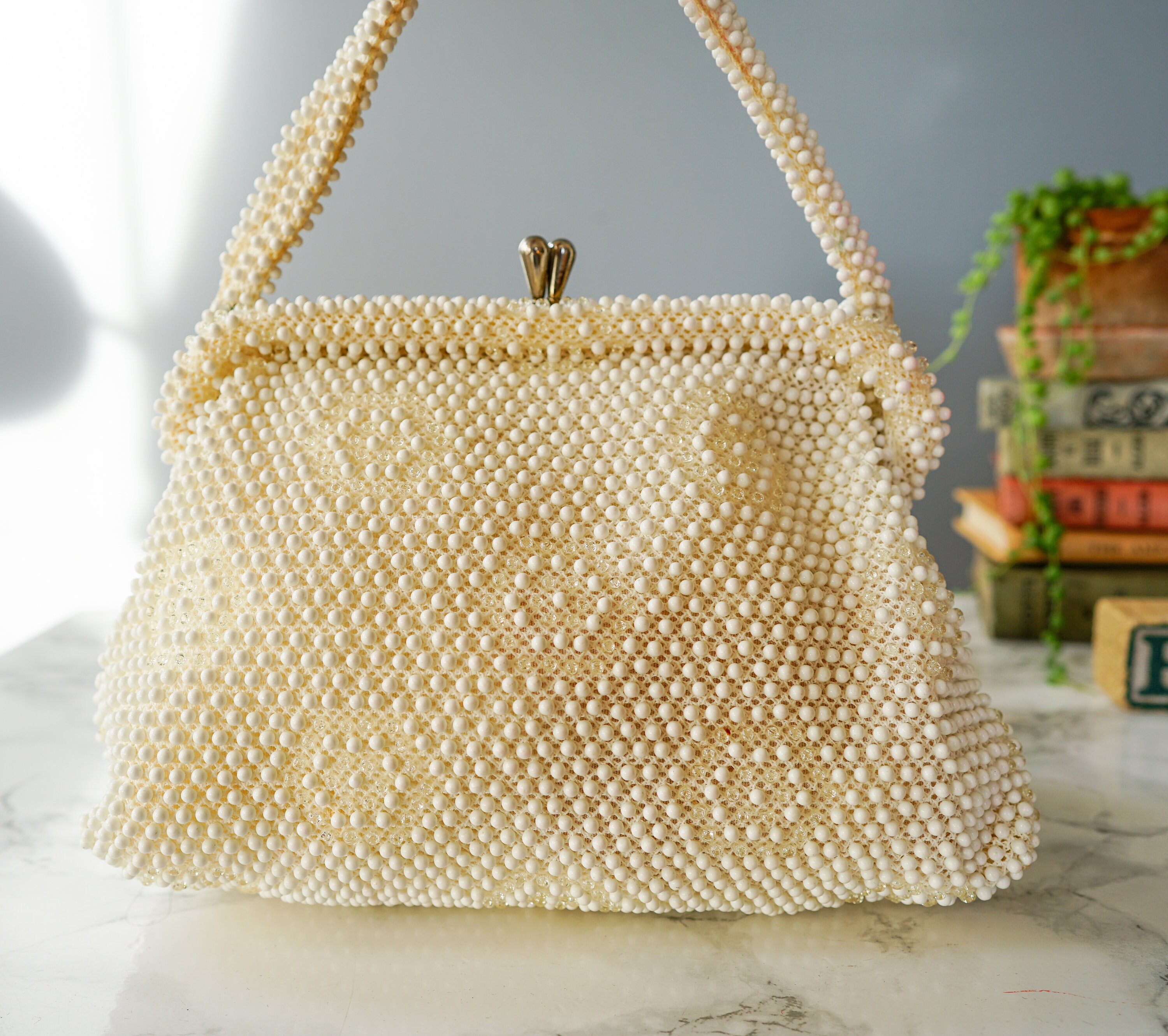 Vintage Candy Dot Bead Frame Purse/ Beaded Bag/ 1950s Purse