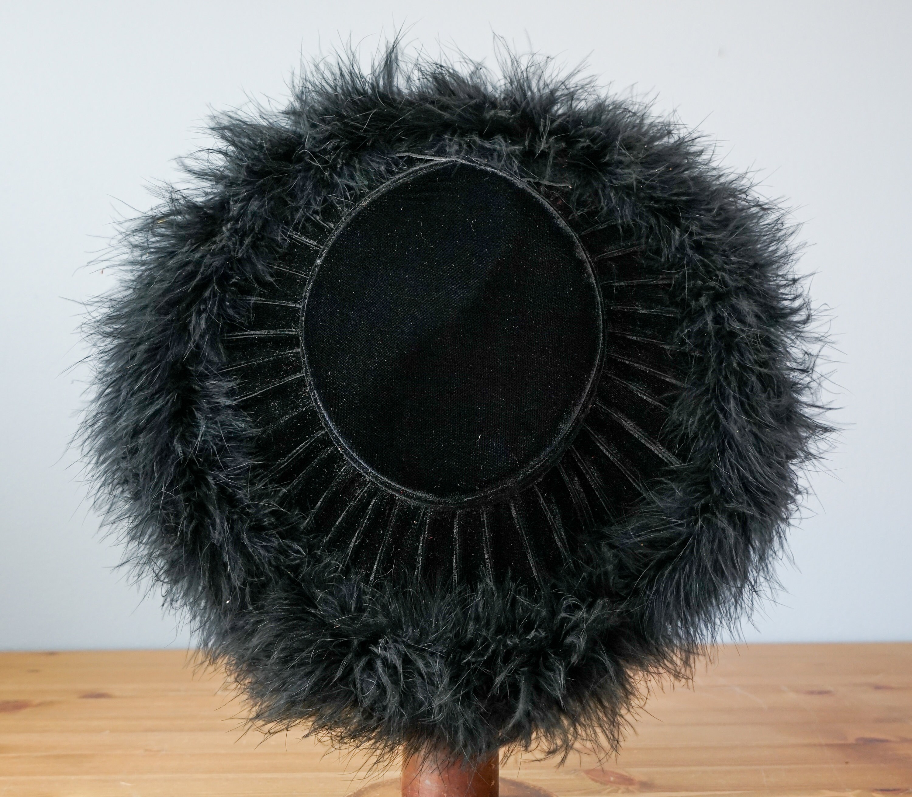 SHOWSTOPPER 1980s\' DESIGNER BLACK FELT CARTWHEEL HAT + LARGE OSTRICH FEATHER Black Derby Hat: Wide Brim, Ostrich Feather Plumage for  main image 3