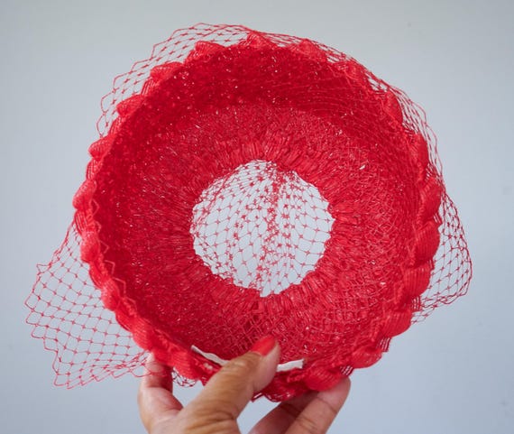 Vintage Ribbon Pillbox Veil Hat, 1950s-60s Hat, V… - image 10