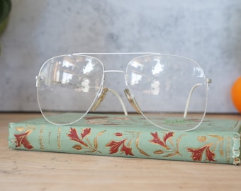 Vintage Aviator Eyeglasses 1980s/Glasses/New Old Stock/white tone All Metal Frames Made In Italy by ellebi