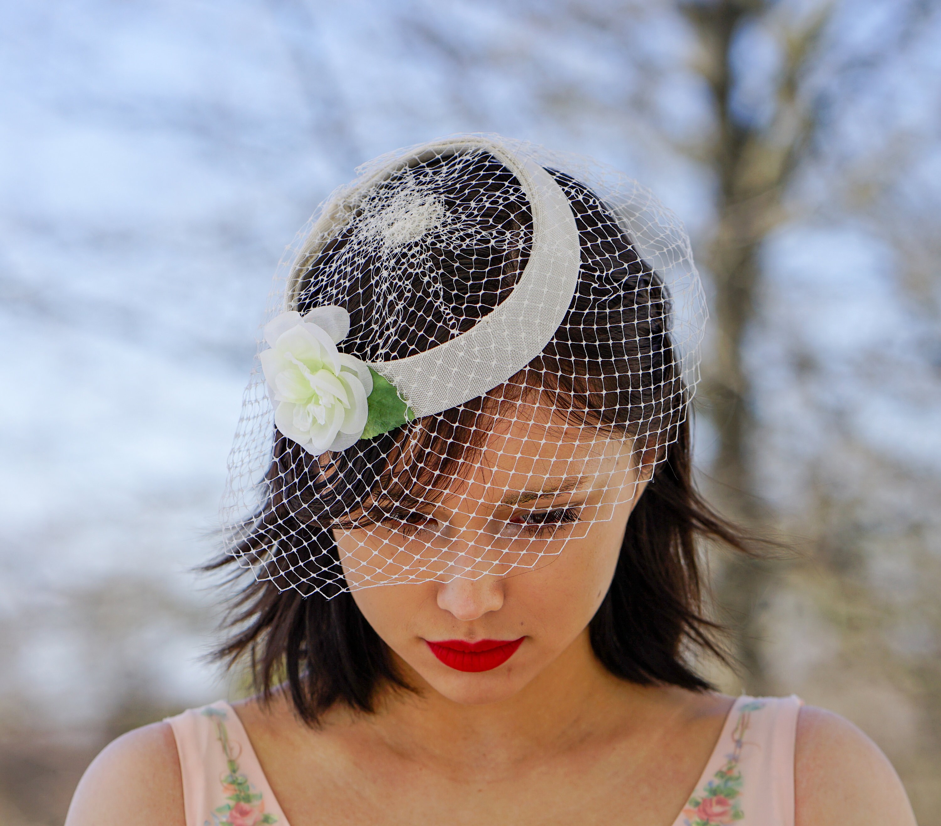 Vintage Floral Headband Veil Hat, Whimsy Hat, Vintage Hat  display picture 1