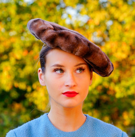 Vintage Faux Fur Beret Hat, Vintage Tam Hat, 1950… - image 3