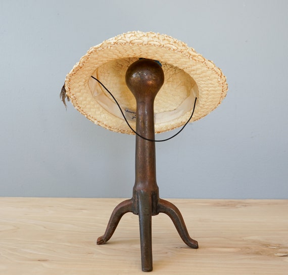 Vintage Straw Boater Feather Hat, Sailor Hat, 195… - image 5