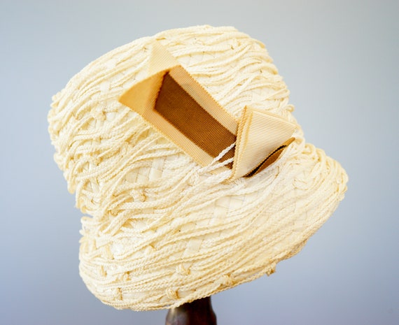 Vintage Straw cloche Hat, Vintage Bucket Hat, 195… - image 5