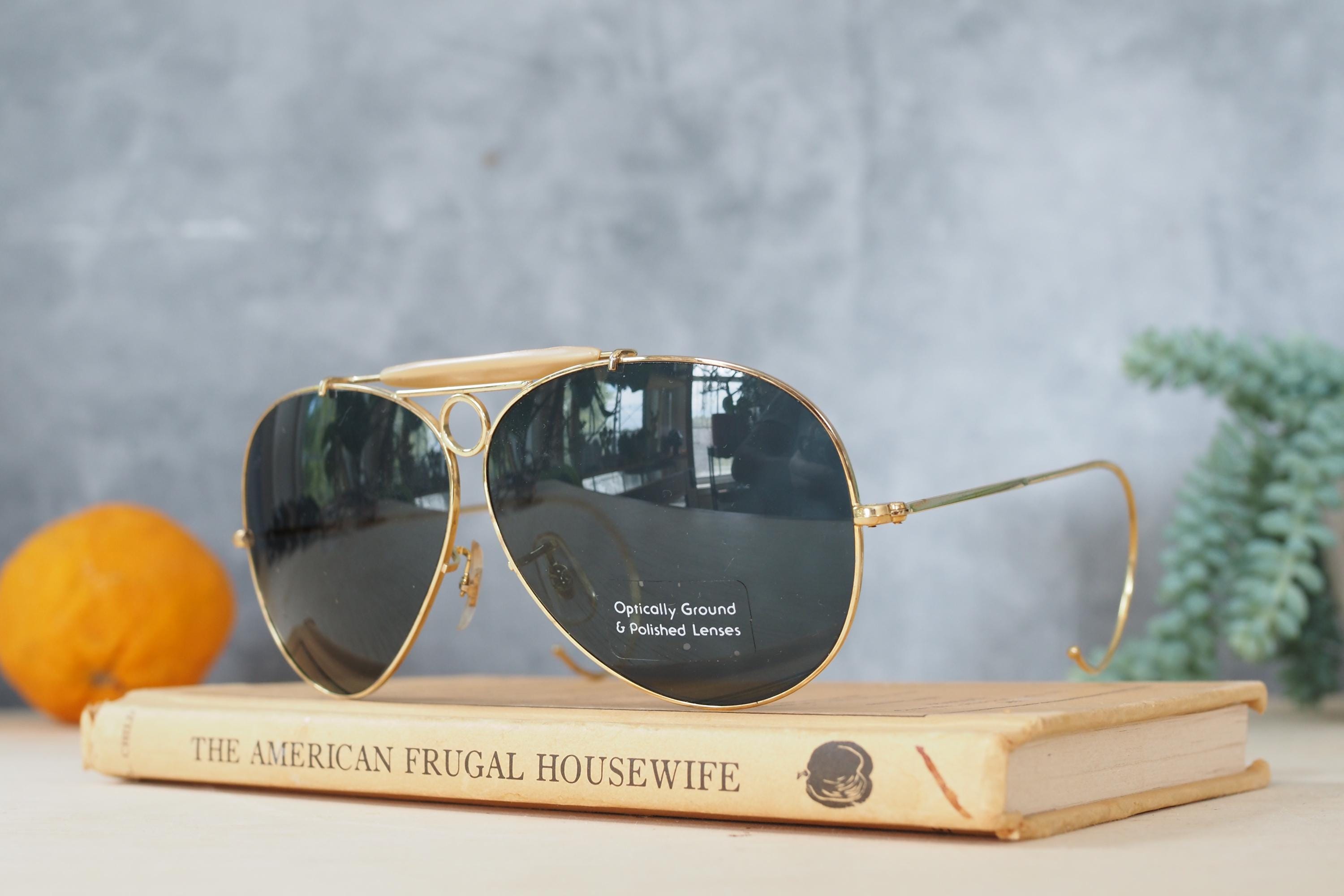 Vintage 70s Aviator Sunglasses Cable Temple Wrap Ear Gold Metal Frame Brown Lens Retro 1970 main image 3