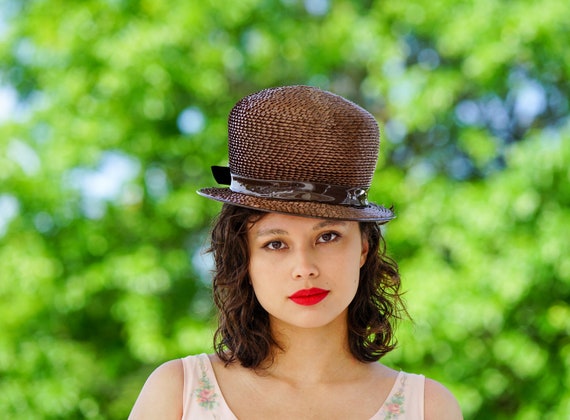 Vintage Straw Boater Hat, 1960s Hat, Vintage Hat,… - image 1