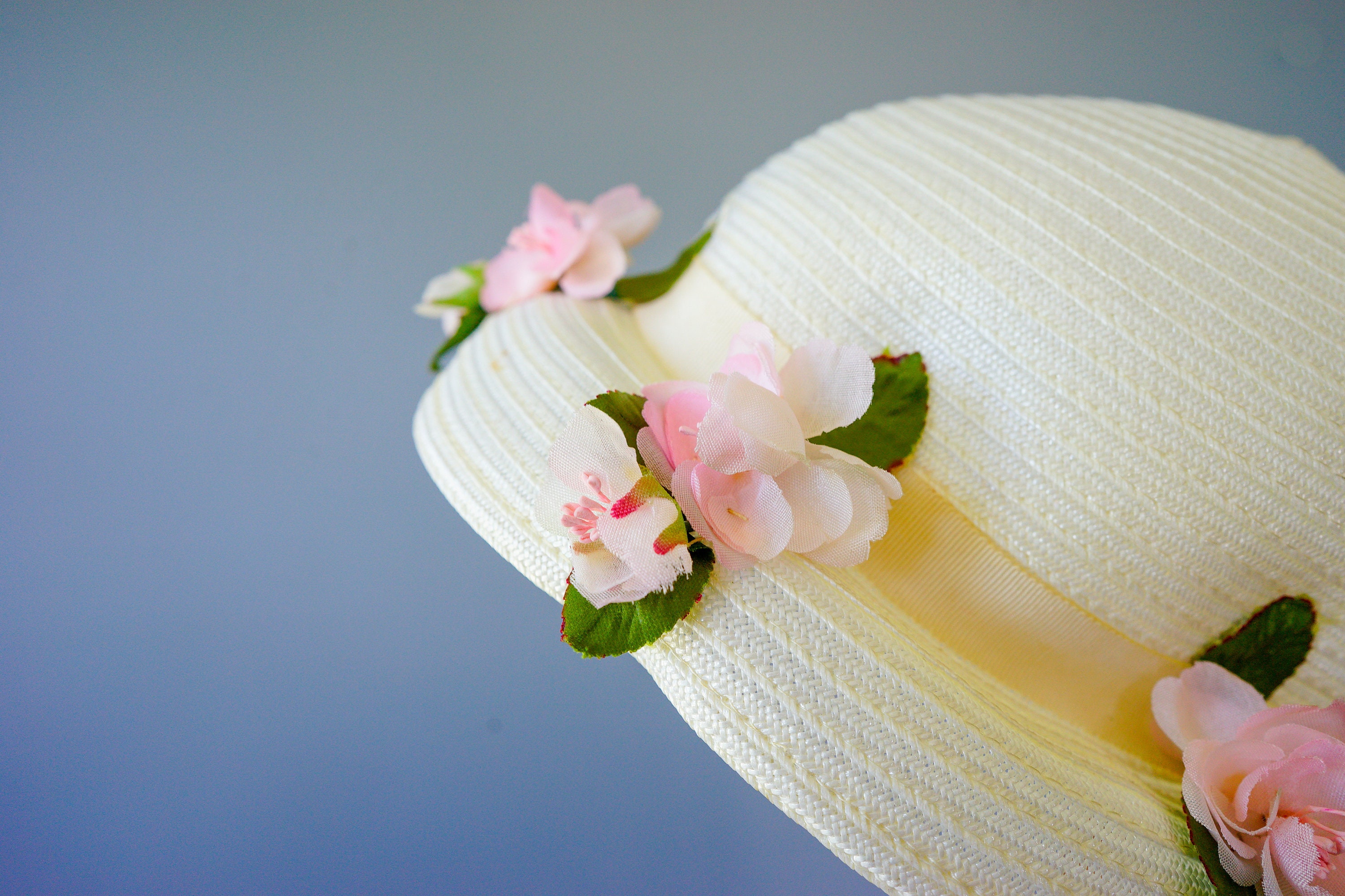 Vintage Straw Floral Easter Bonnet Hat, 1950s Hat, Sailor 