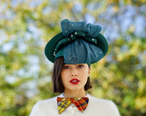 Vintage Green Silk Tilt Hat Vintage 
