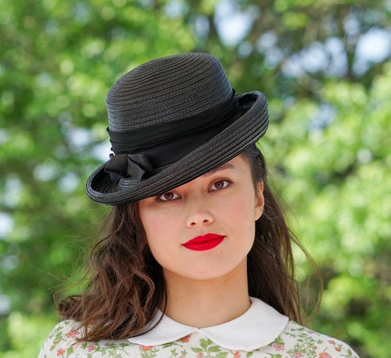 Vintage Straw Breton Hat, Women Bowler Hat, Vinta… - image 2