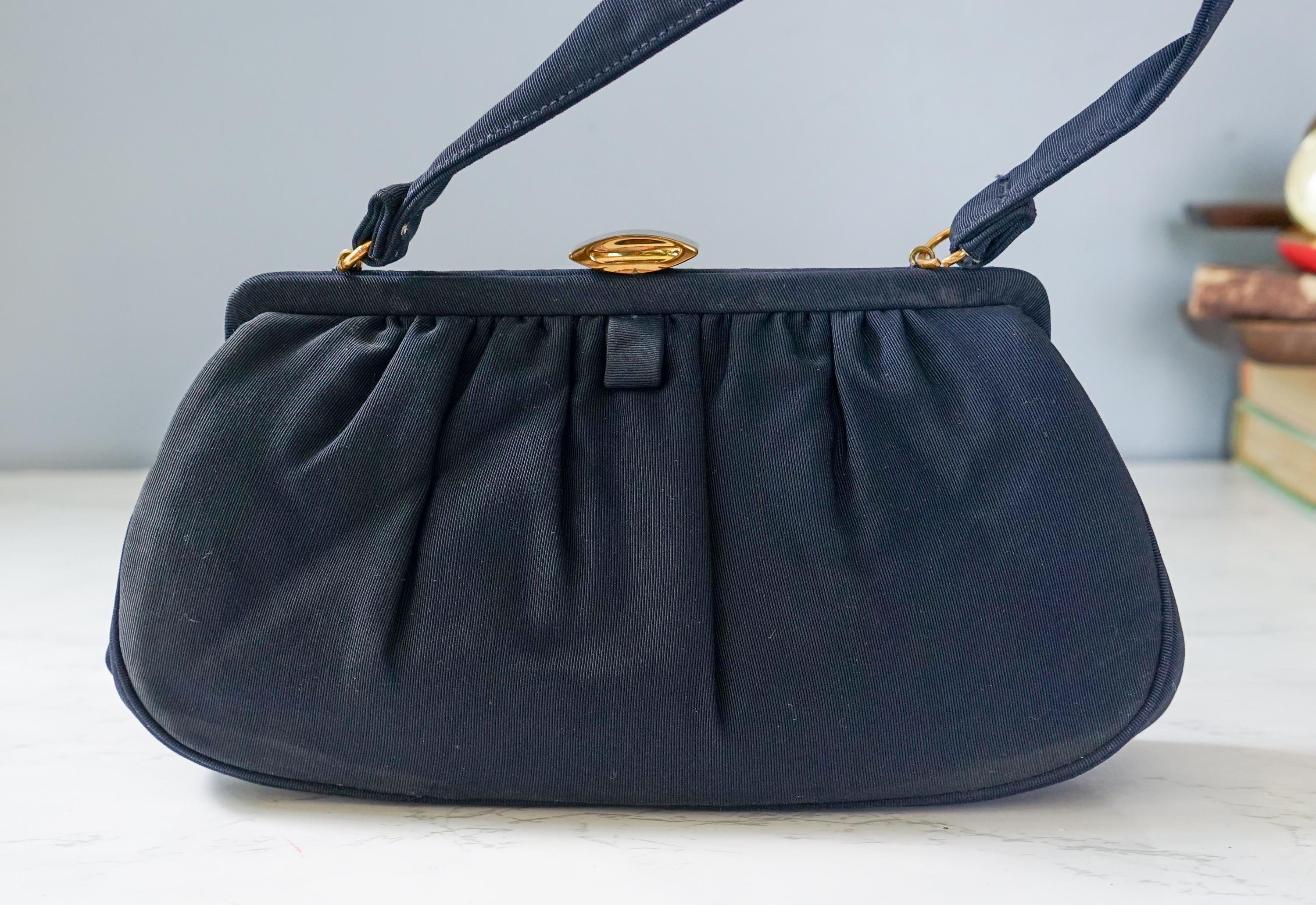 Vintage Broadcloth Top Handle Purse/ 1950s-60s Purse/ Vintage