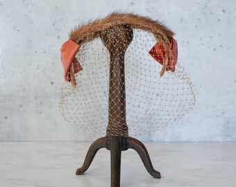 Vintage Fur Headband Hat With Veil, Whimsy Hat, Vintage Hat  display picture 1