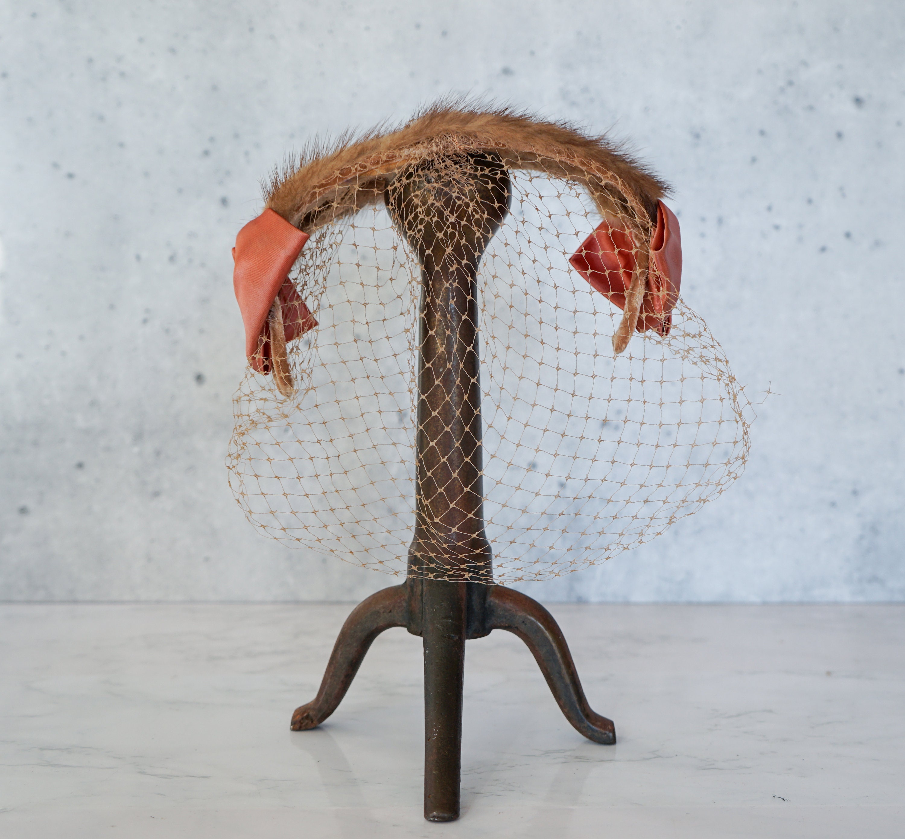 Vintage Fur Headband Hat With Veil, Whimsy Hat, Vintage Hat 