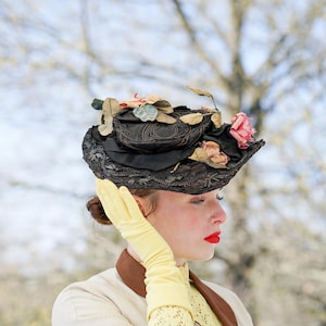 Antique Victorian Floral Boater Hat, 1800s 19th Century Hat, Antique Women Hat, Summer Garden Party Hat, Cottagecore Hat, Antique Sailor Hat