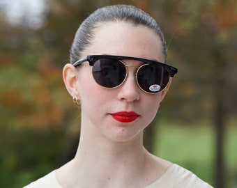 Vintage Sunglasses 1980s Multicolor Black and Gold Tone New Old Stock Aviator style Made In Korea