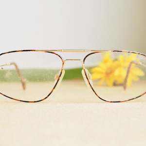 Vintage Jaguar Eyeglasses 1980s/Glasses/New Old Stock/hipster Gold tone with tortoiseshell enamel Aviator style