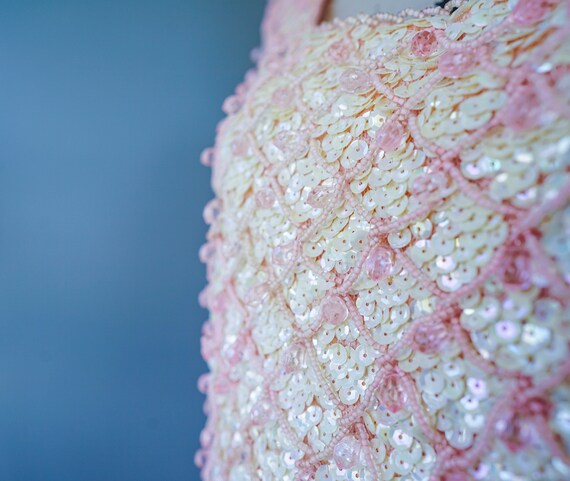 Vintage Pink Bead Sequin Blouse Size L, 1950s-60s… - image 4