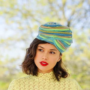 Vintage Turban Hat with Hatbox, Vintage Hat, 1950s Hat, Vintage Women Hat, Tea Party Hat, Wedding Hat, Cocktail Hat, Summer Hat, Church Hat