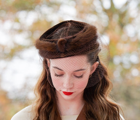 Vintage Fur Headband Hat with Veil, Whimsy Hat, 1… - image 3
