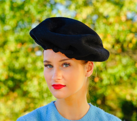 Vintage Black Faux Fur Beret Hat, Vintage Tam Hat… - image 2
