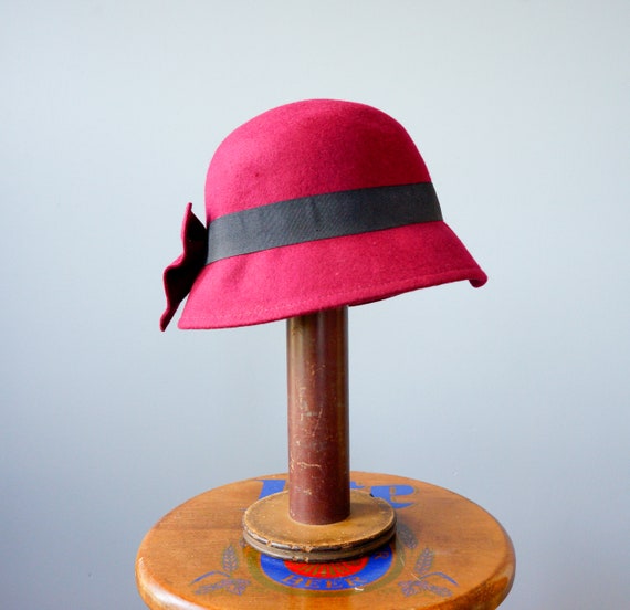 Vintage Felted Wool Bucket Hat, Cloche Hat, 1990s… - image 7