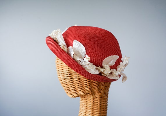 Vintage Flower Straw Half Hat, Vintage Hat, 1950s… - image 6