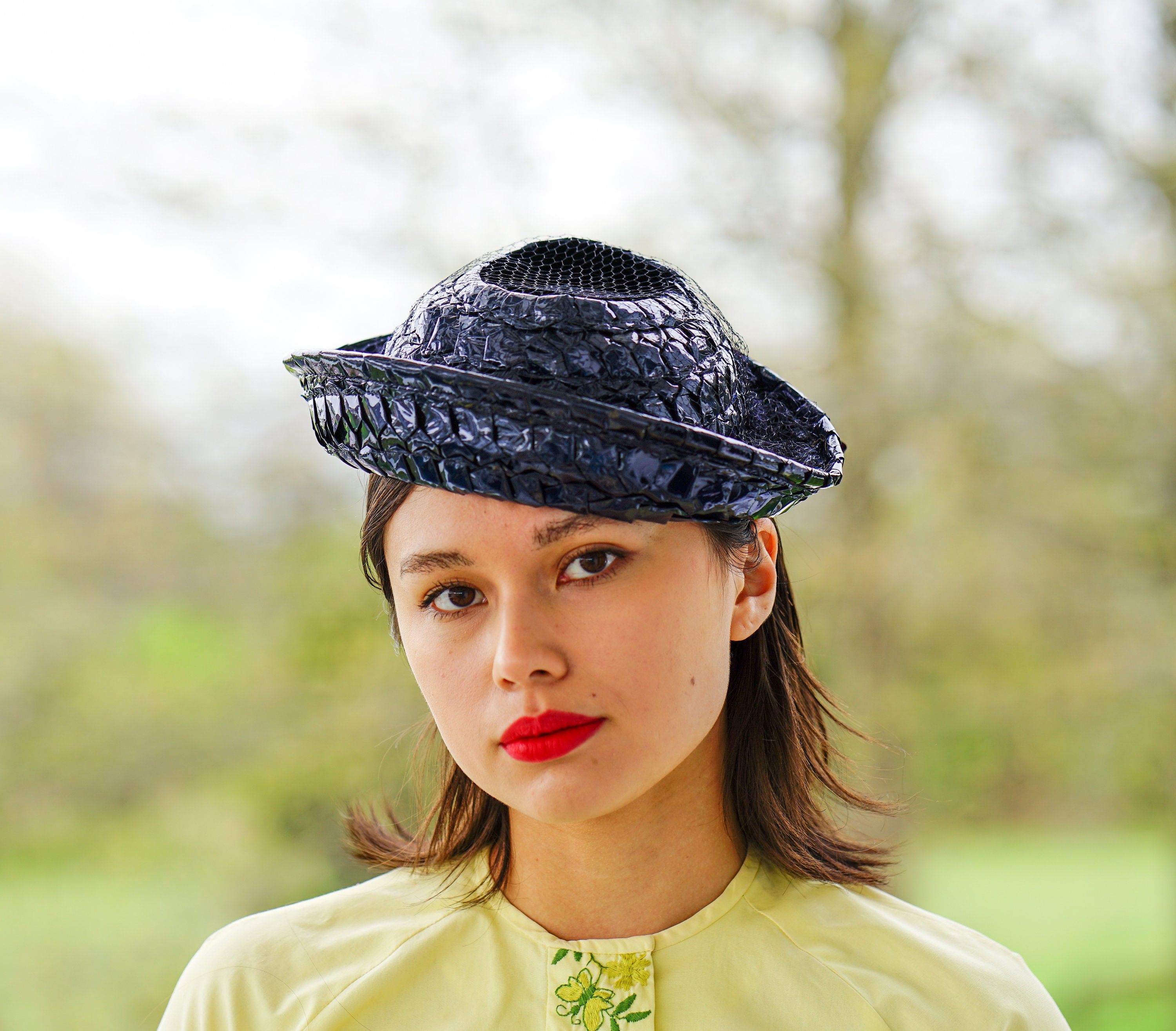 Vintage 1960s Marigold Yellow Woven Straw Breton Hat Oversized Bow Vintage Yellow & White Straw Hat with Flowers, 1960s Mr  main image 4