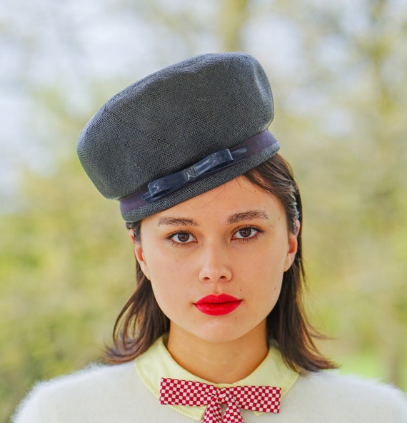 1960s Navy Blue Straw Pillbox Hat | Union Made Vintage Church Cocktail Hat Church Blue Straw Vintage Hats for Women for sale | eBay main image 4