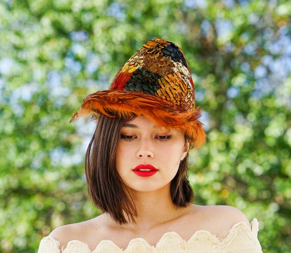 Vintage Pheasant Feather Bucket Hat 