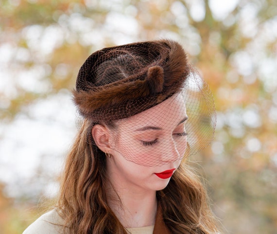 Vintage Fur Headband Hat with Veil, Whimsy Hat, 1… - image 2
