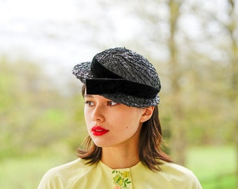 Cappello da barcaiolo in paglia vintage: fascinator in stile cottagecore per matrimonio, Ascot, giardino e festa del tè, stile anni '50