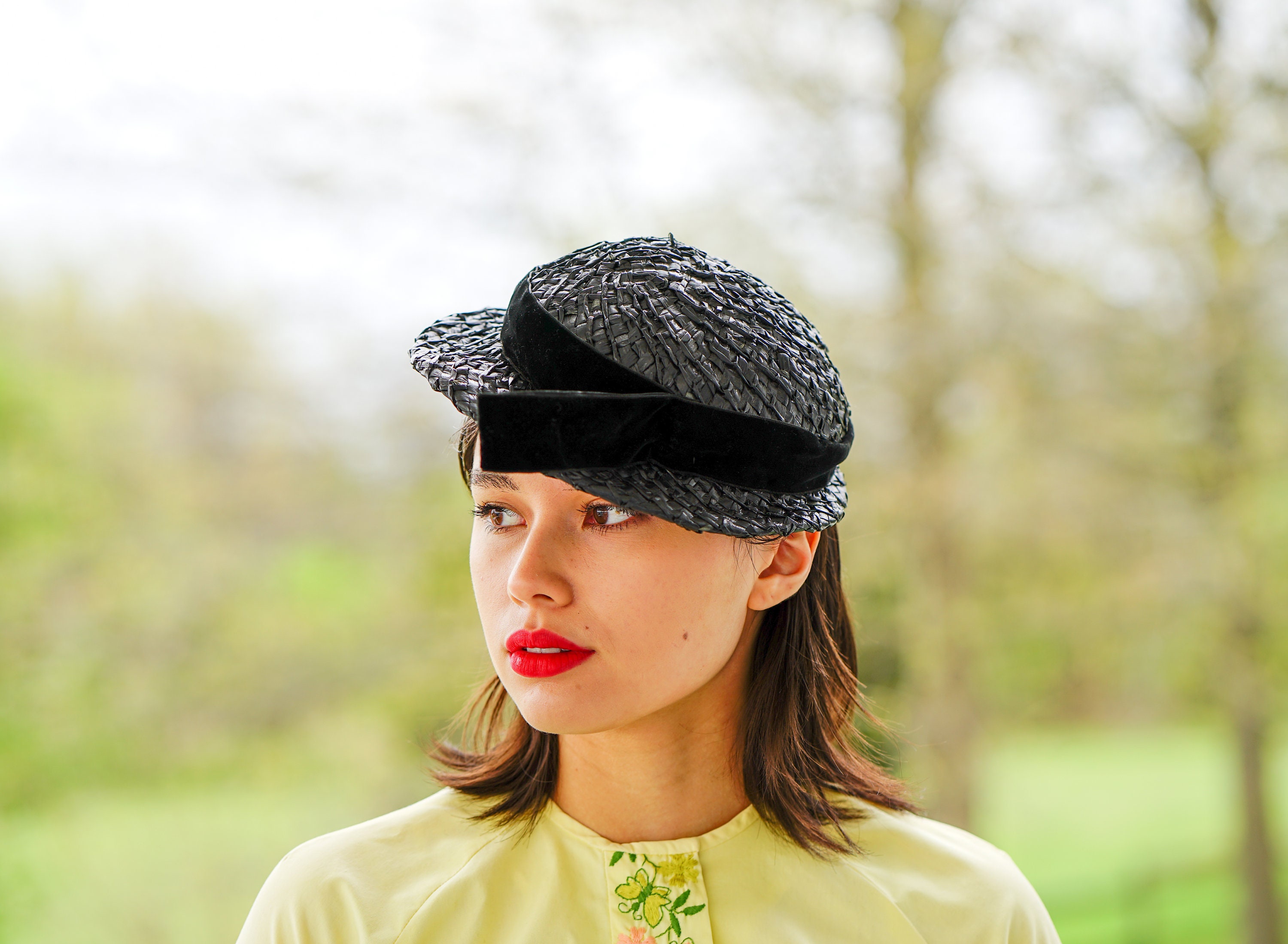 Vintage Straw Boater Hat Sailor Hat 