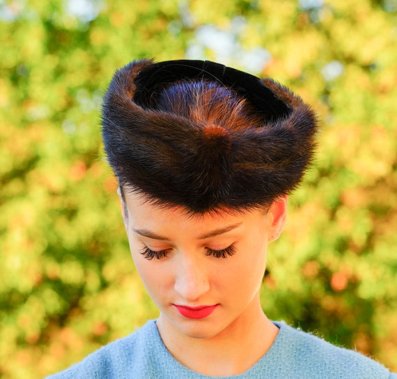 Vintage Fur Halo Headband Hat, Vintage Half Hat, … - image 3