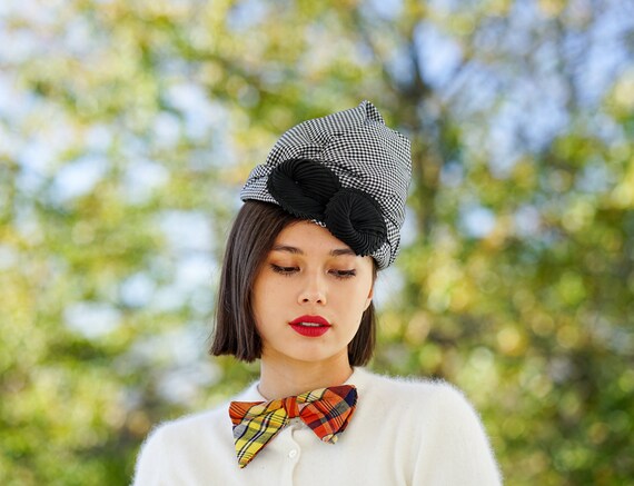 Vintage Gingham Turban Hat, Vintage Hat, 1940s-50s