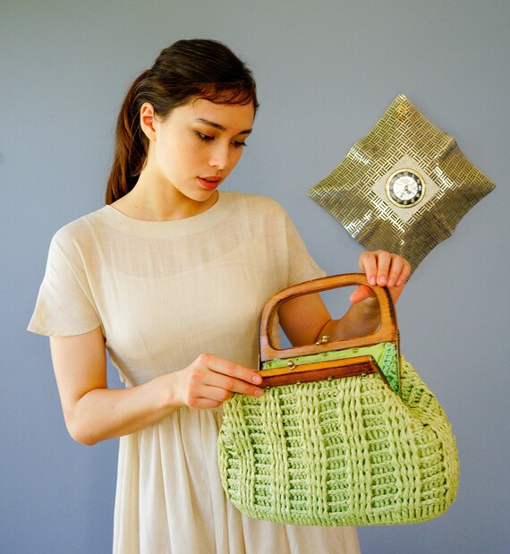 Vintage Straw Purse/ Raffia Bag/ 1950s-60s Purse/