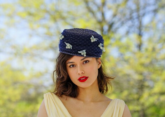 Vintage Straw Pillbox Hat With Berries 