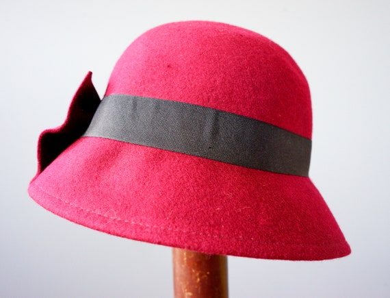 Vintage Felted Wool Bucket Hat, Cloche Hat, 1990s… - image 5