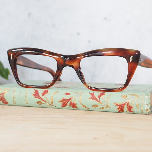 Vintage Cat Eye Glasses 1960's Cateye Made In France Flat top New Old Stock Tortoiseshell Rockabilly