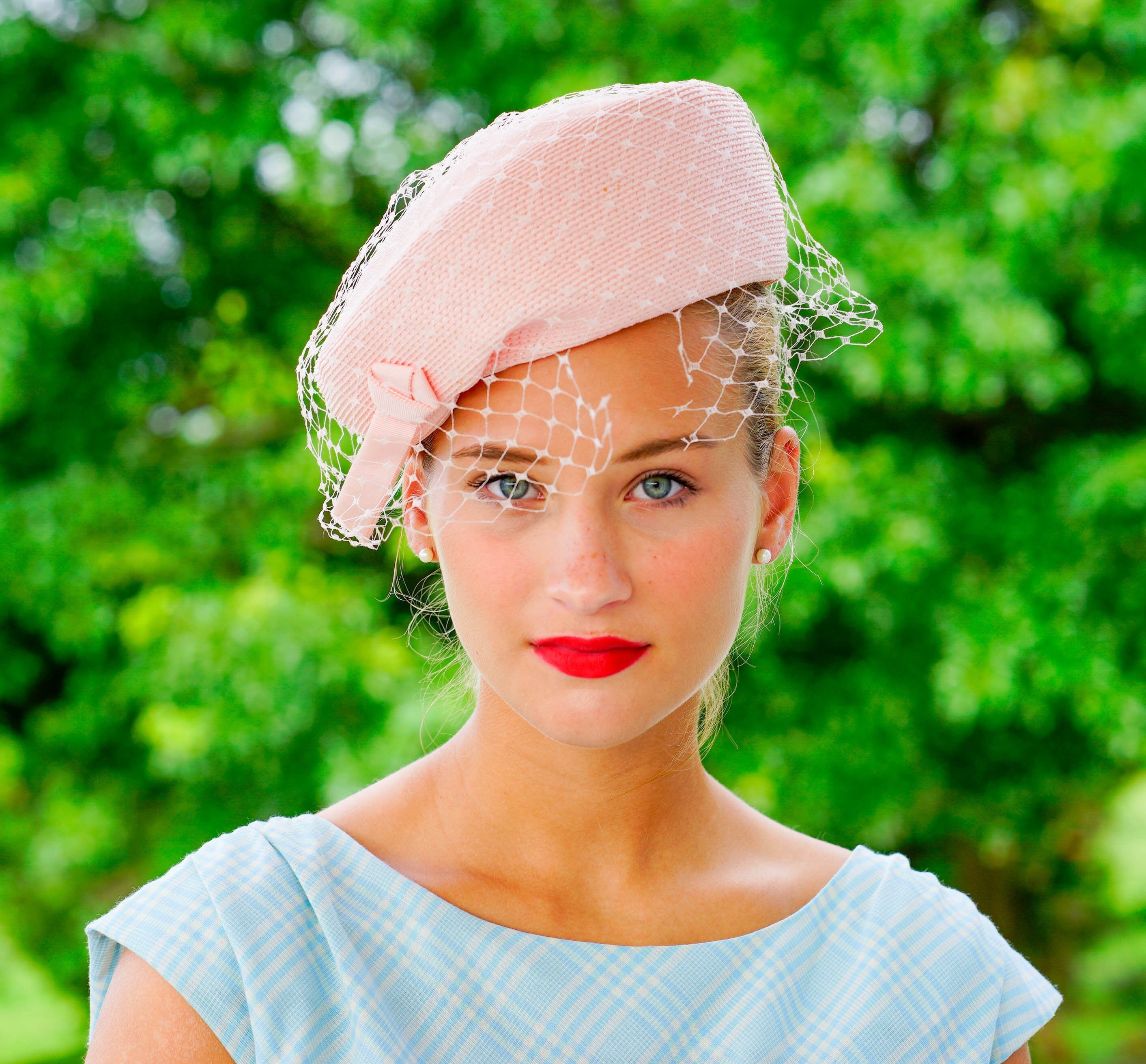 Vintage Pink Straw Pillbox Hat 1950s 