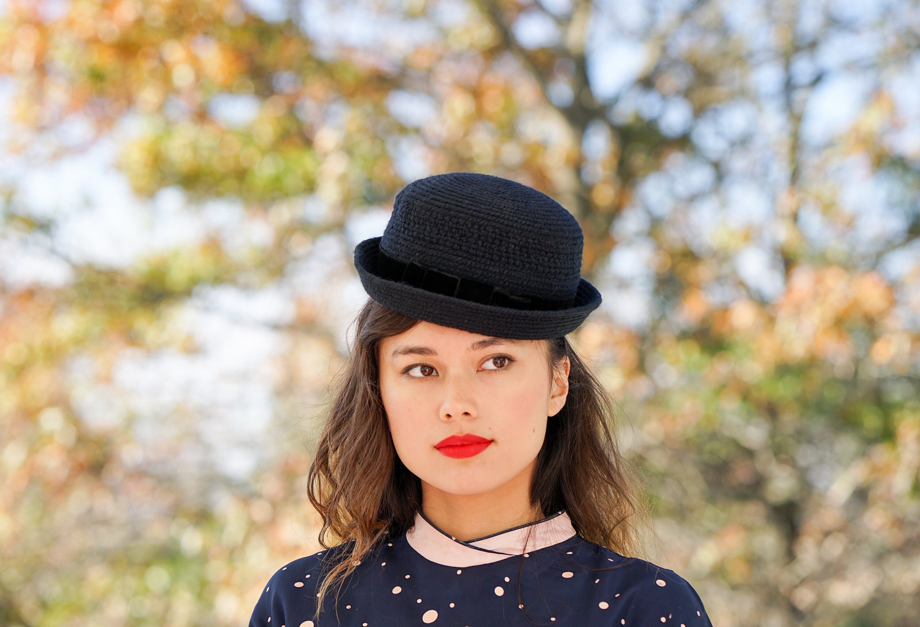Elegant Vintage Everitt Red Women\'s Needlepoint Hat with Black Band Slow Fashion Hat. Red Downton Abbey Medium brim hat. Ladies  main image 2