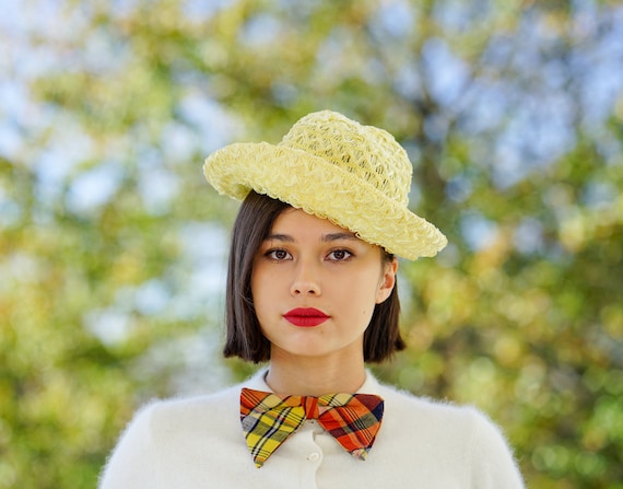 Vintage Straw Breton Hat Bowler Hat 
