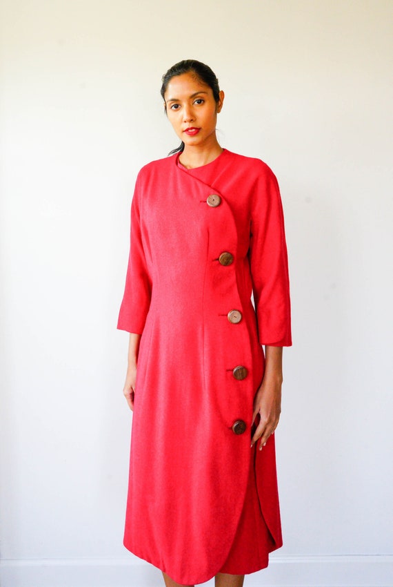 Vintage 1960s Red Dress Size M-L/ 1960s Dress/ Vi… - image 1