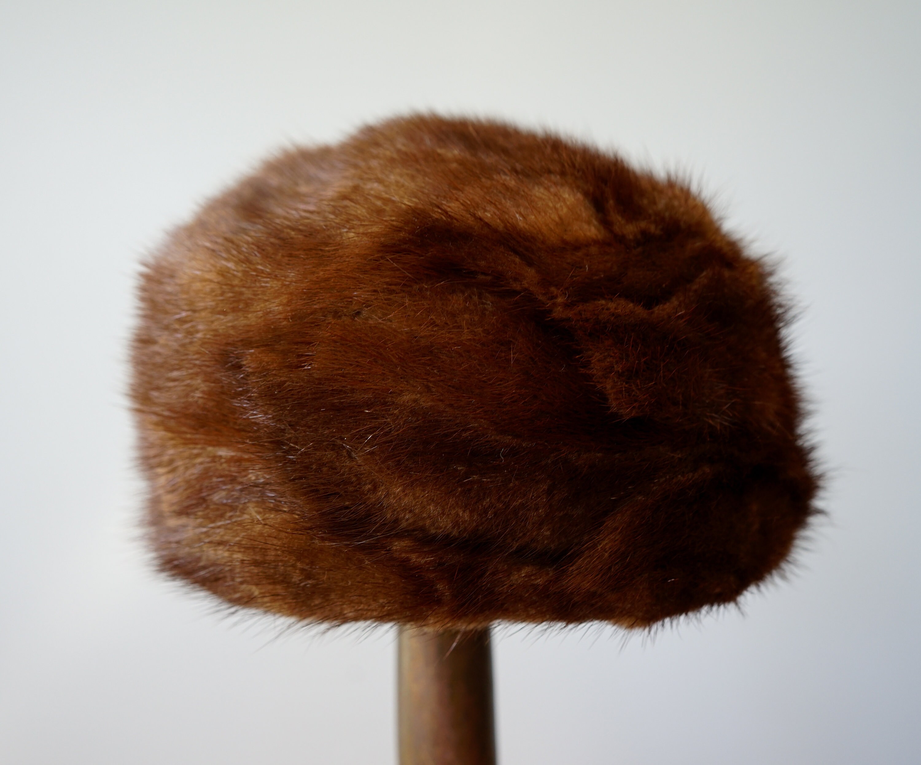 Vintage Mlle Arlette New York Real Fur Pillbox Hat Two Tone Brown Cream with Box 1940s Ladies Vintage Hat Tan Mohair Angora Pillbox w Wool  main image 4