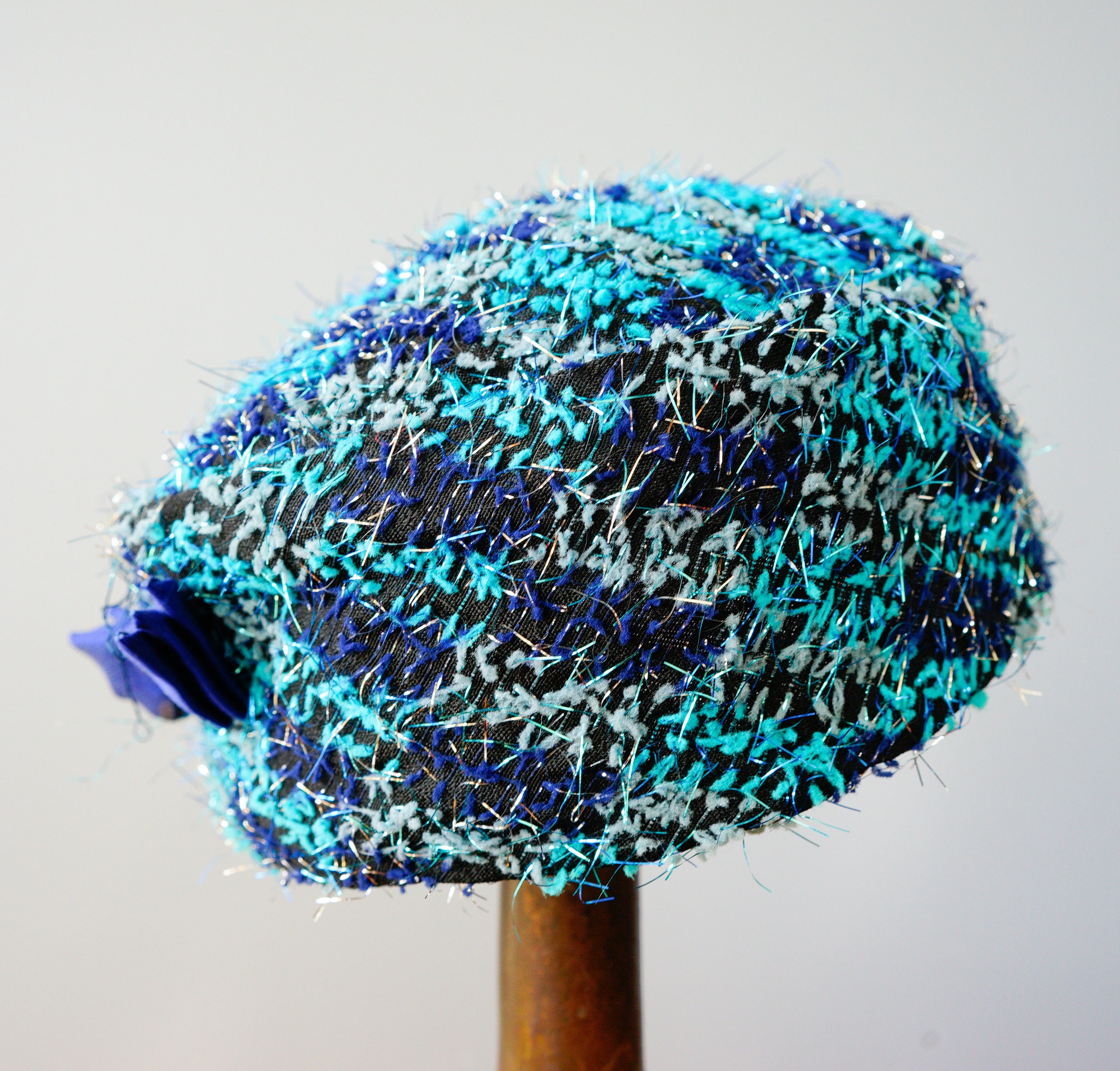 Vintage Turquoise Lame Pillbox Hat, Vintage Hat, 1950s Hat 