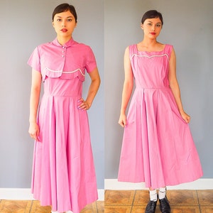 Vintage 1950s Dress and Bolero Jacket Size M/ Two Piece Dress/  1950s Dress/ Vintage Dress/ Retro Clothing/ Mrs Maisel Dress/ 1950s Jacket