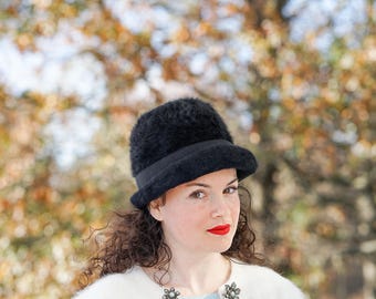 Vintage Kimble Furs Fur Trim Leather Hat Breton Roller Bowler Orig Box Bremen IN Vintage Kimble Furs Fur Trim Leather Hat Breton Roller  main image 3