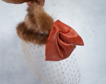 Vintage Fur Headband Hat With Veil, Whimsy Hat, Vintage Hat  display picture 2