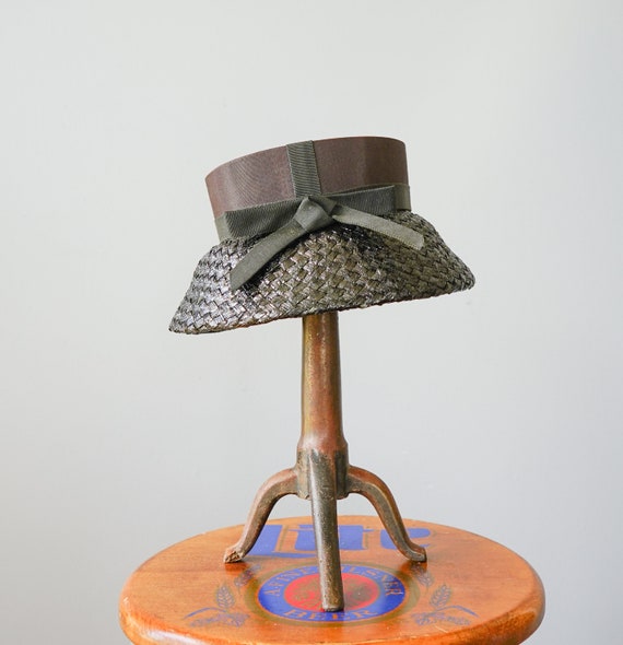 Vintage Straw Bucket Hat, Lampshade Hat, 1950s-60… - image 9