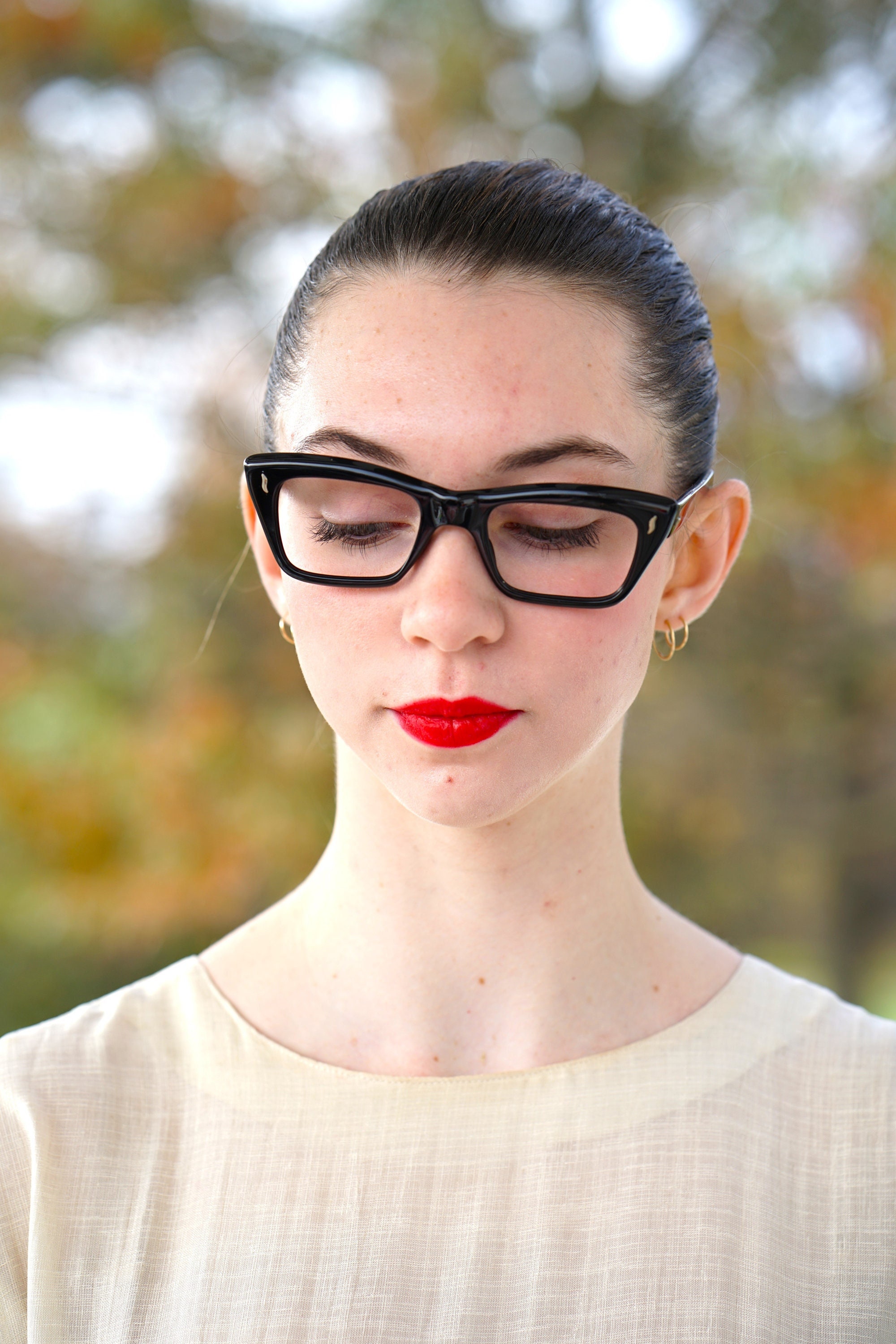 Gafas de ojo de gato vintage de los años 60, fabricadas en Francia, nuevas, de stock antiguo, estilo rockabilly en tono negro, parte superior plana